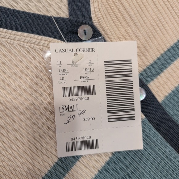 CASUAL CORNER 100% Silk Ribbed Striped Button Front Cardigan Sweater Small - Picture 3 of 4